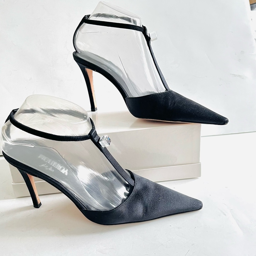 Figueroa Italian made black satin stiletto heels 38